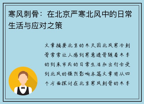 寒风刺骨：在北京严寒北风中的日常生活与应对之策